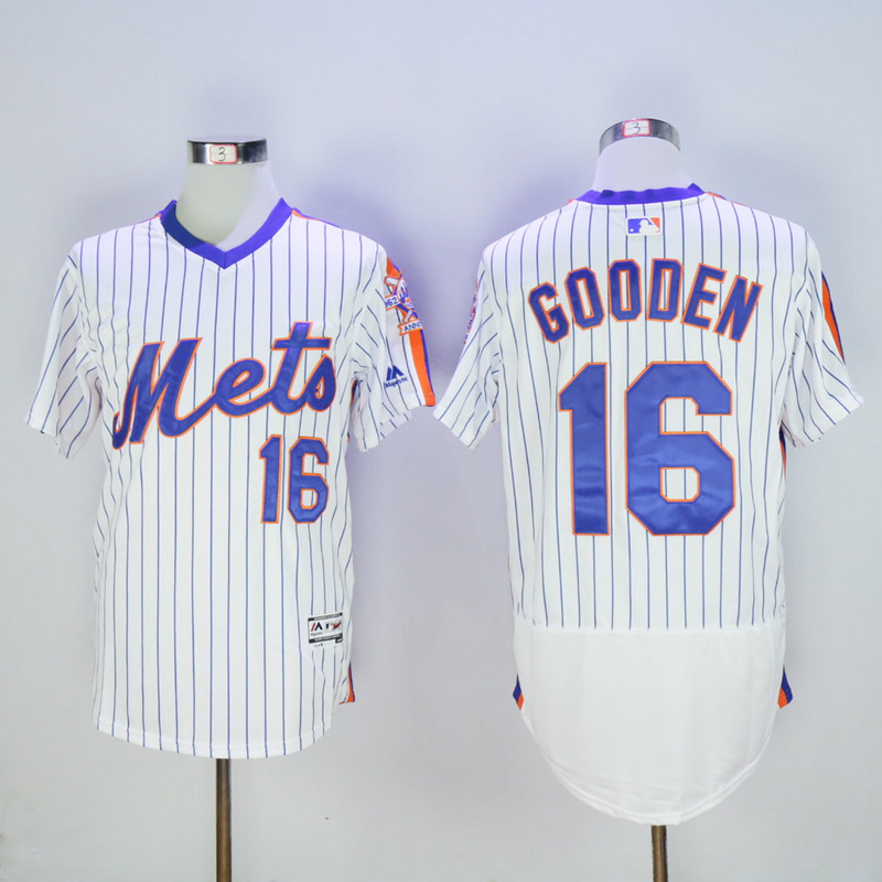 Men New York Mets #16 Gooden White Throwback Elite MLB Jerseys